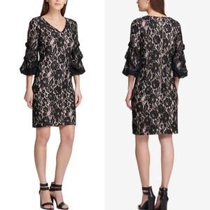 DKNY Lace Ruched 3/4 Sleeve Cocktail Dress Black 4